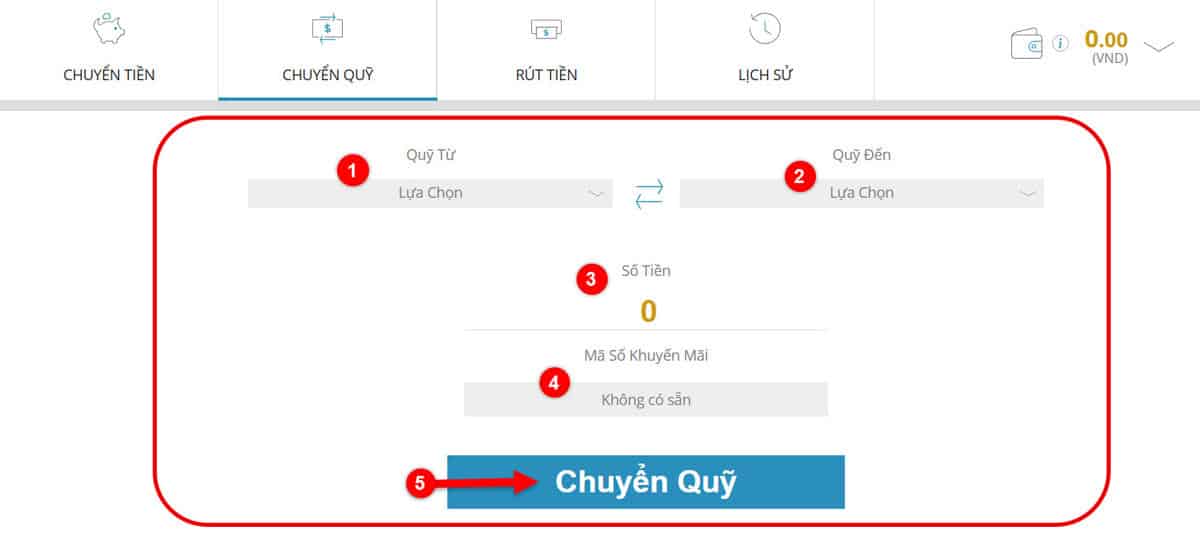 Bước 2: Chuyển quỹ về tài khoản chính