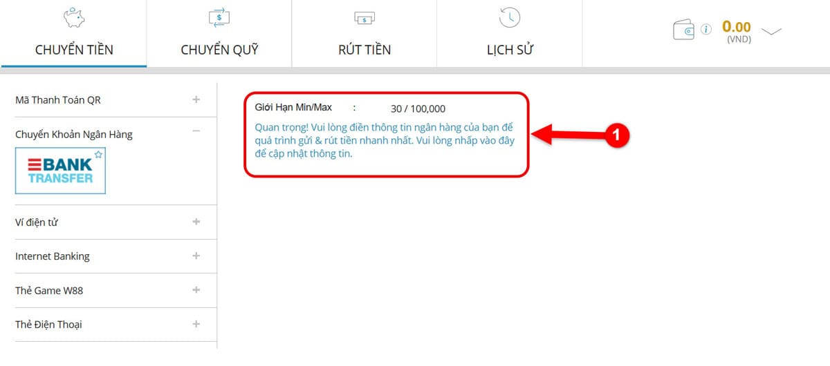 Bước 3: Cật nhật thông tin ngân hàng