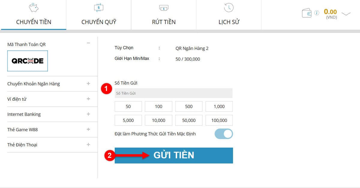 Bước 4: Nhập số tiền nạp vào tài khoản
